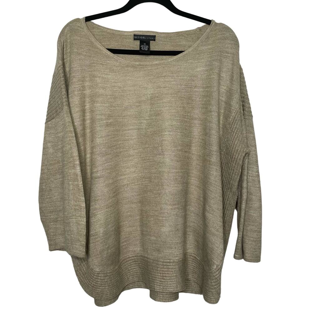 Design History Sweatshirt Long Sleeve Knitted Pullover Brown Plus 1X Lagenlook